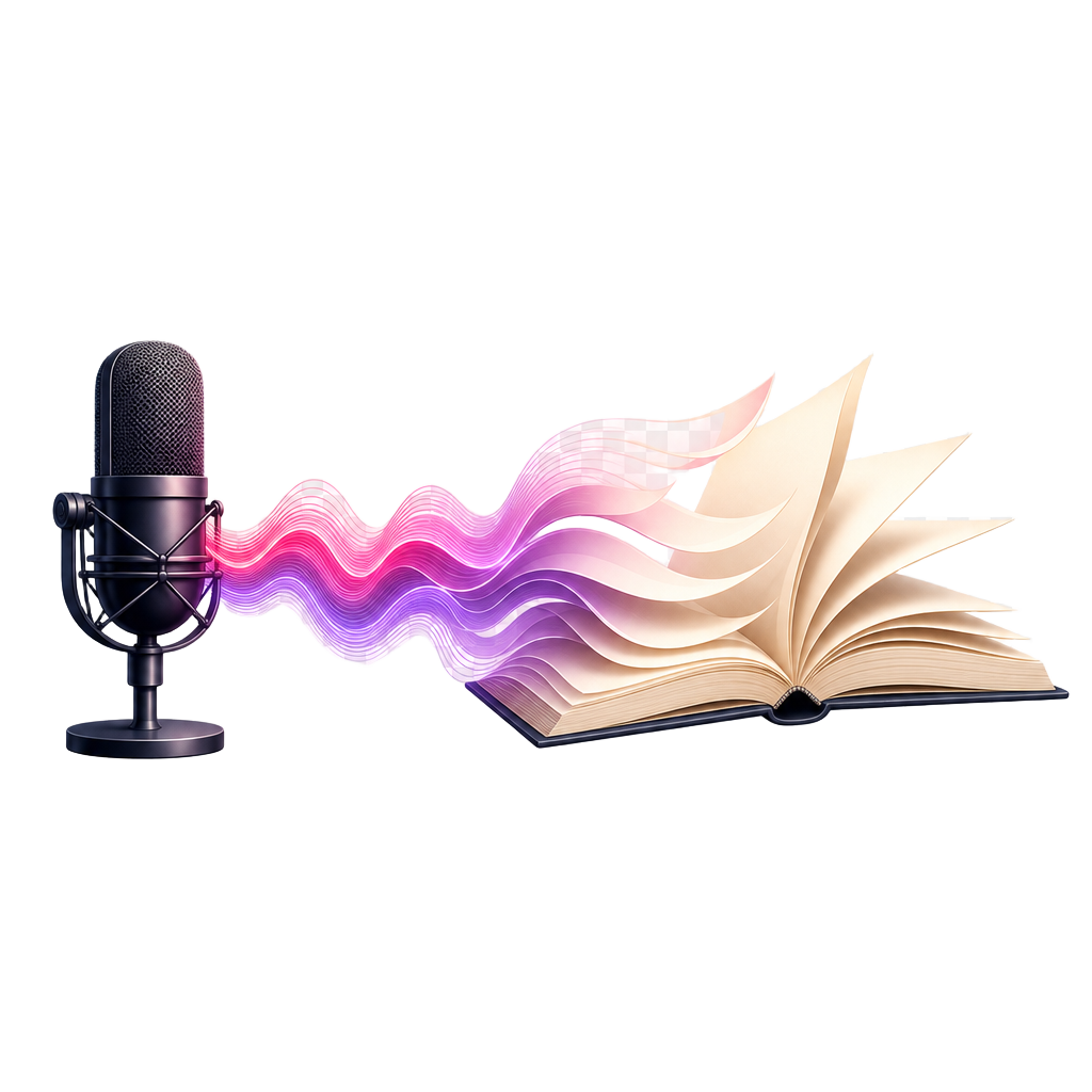 Your voice recorded on the left transforming into an open book on the right